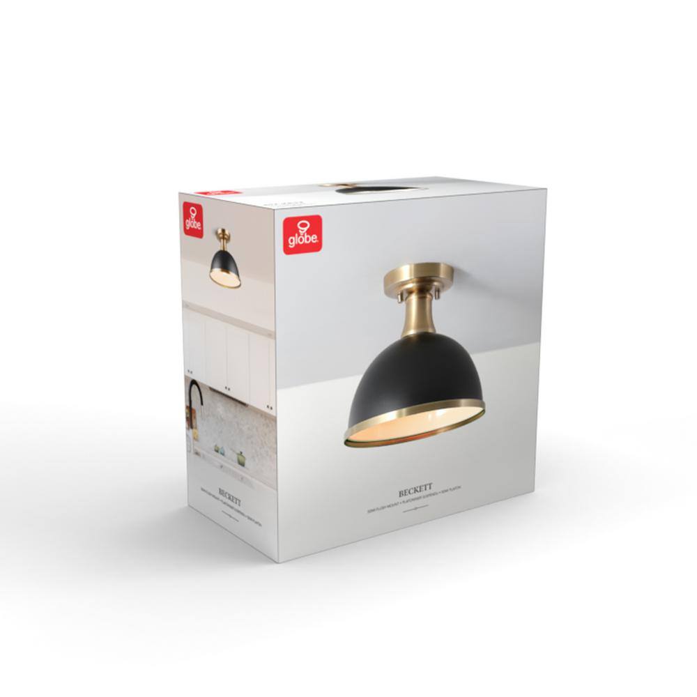 Beckett 10.35" Matte Black and Brass Farmhouse Bowl Ceiling Light