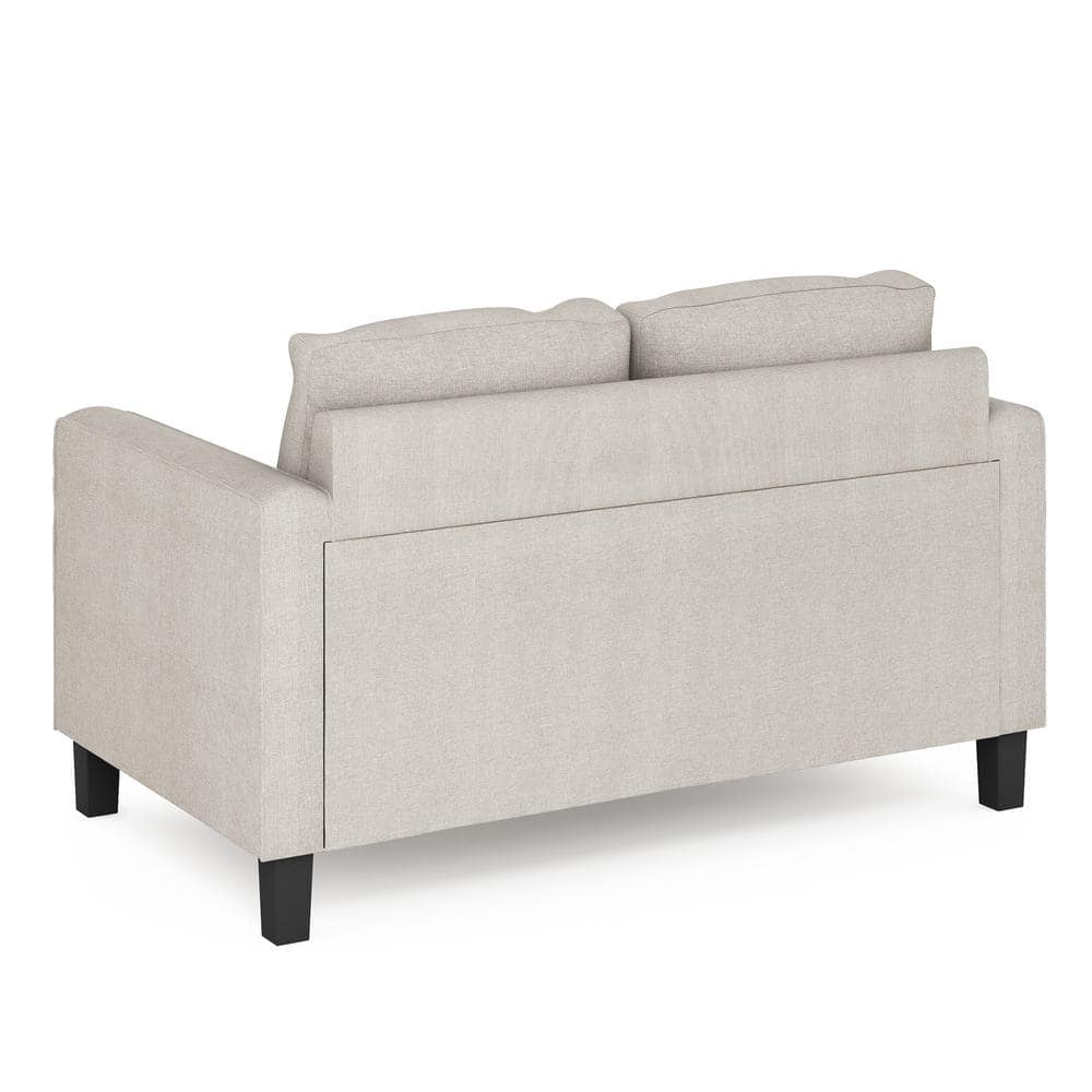 Fog Grey Polyester 2-Seat Square Arm Loveseat with Wood Finish