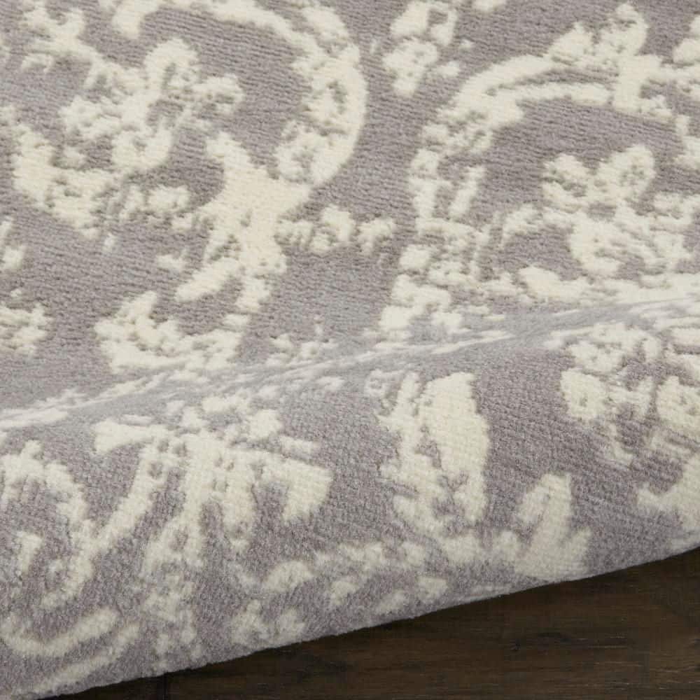 Jubilant Gray and Ivory Damask Runner Rug 2'3" x 7'3"