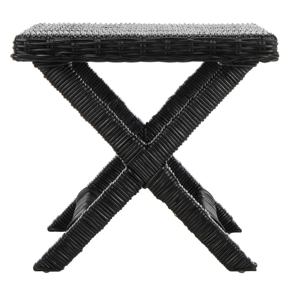 Transitional Manor Black Rattan Bench with Cross-Leg Design