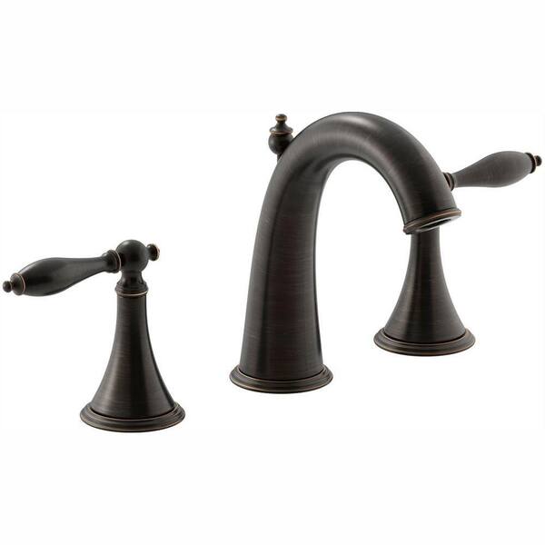 KOHLER Finial Traditional 8 in. Widespread 2-Handle Mid-Arc Bathroom Faucet in Oil-Rubbed Bronze