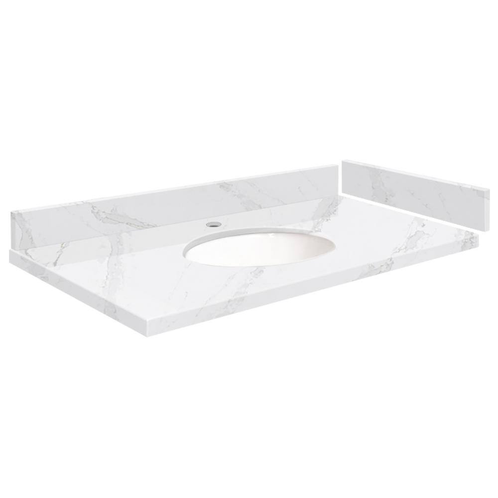 Silestone 31.5 in. W x 22.25 in. D Quartz White Round Single Sink Vanity Top in Calacatta Gold price history on PriceWatchPro