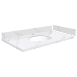 Silestone 34 in. W x 22.25 in. D Quartz White Round Single Sink Vanity Top in Calacatta Gold