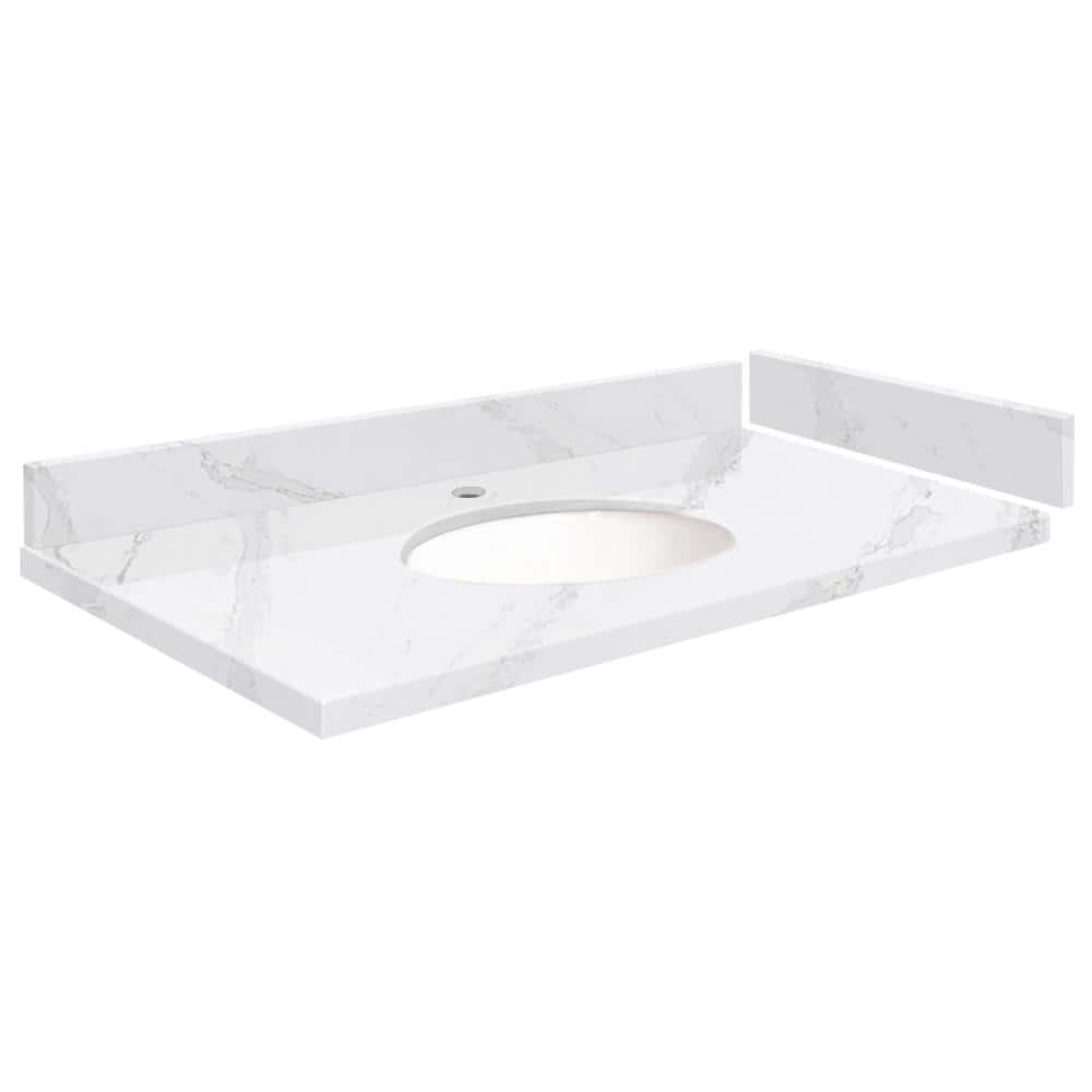 Silestone 36.75 in. W x 22.25 in. D Quartz White Round Single Sink Vanity Top in Calacatta Gold price history on PriceWatchPro