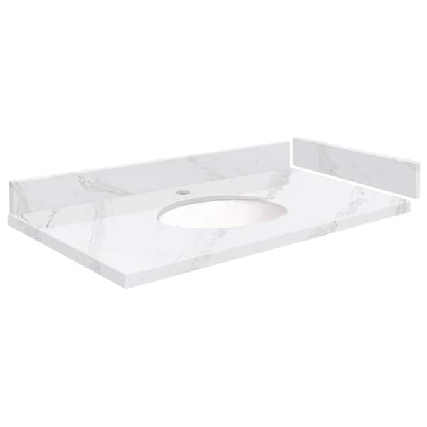 Transolid Silestone 36.75 in. W x 22.25 in. D Quartz White Round Single Sink Vanity Top in Calacatta Gold