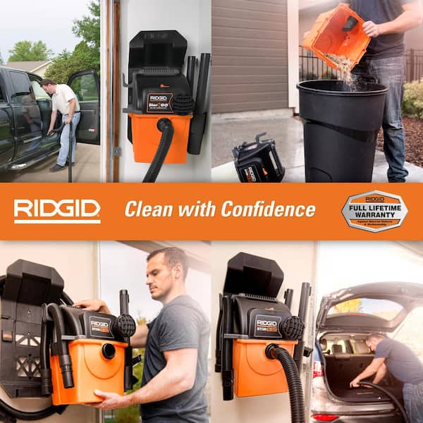 5 Gal. 5.0 Peak HP Portable Wall Mount Shop Vacuum Wet Dry Vac with Filter, Two Locking Hoses and Attachments WD5500