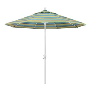 9 ft. Matted White Aluminum Push Button Tilt Crank Lift Market Patio Umbrella in Astoria Lagoon Sunbrella