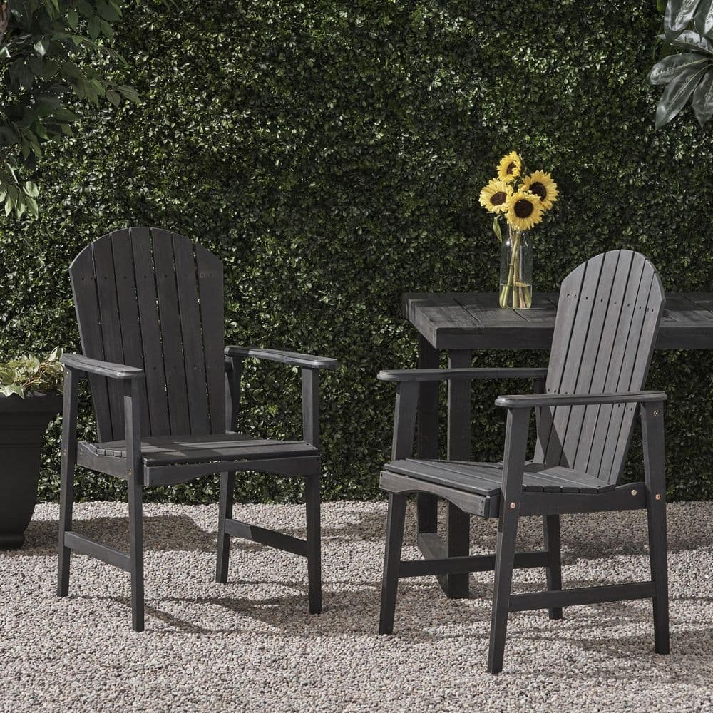 Dark Gray Finish Weather Resistant Traditional Slatted Acacia Wood Outdoor Dining Chair Set of 2 price history on PriceWatchPro