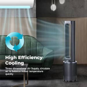 42 in. Blue Modern Bladeless Tower Fan with Timer, 12-Speeds Settings and Remote Control, Low Noise
