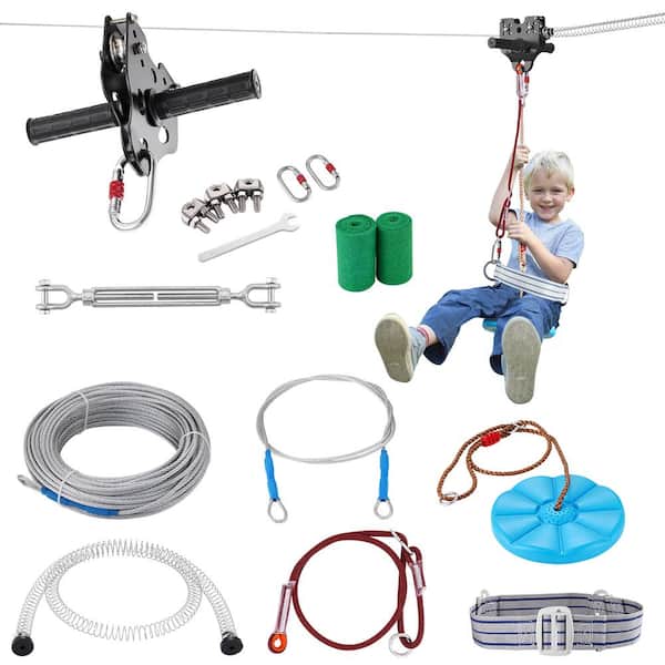 SKYSHALO Zipline Kit for Kids and Adult, 100 ft Zip Line Kits Up to 330 lb, Backyard Outdoor Quick Setup Zipline