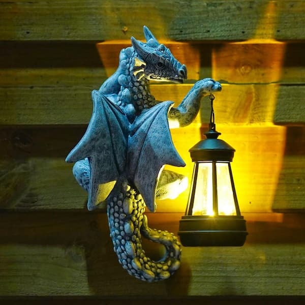 Dragon Tree Hugger with Solar Lantern-9.3 Inch Resin Dragon Statue for Outdoor Garden Decor
