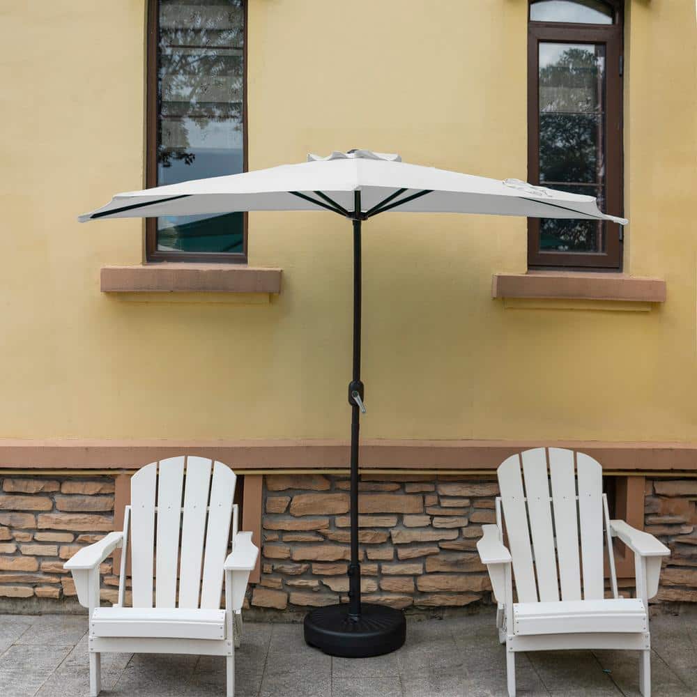 9-Foot White Polyester Half-Round Patio Umbrella with Steel Base