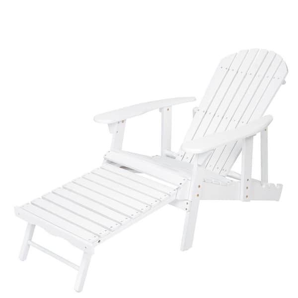 White Reclining Wood Adirondack Chair with Built-in Footrest