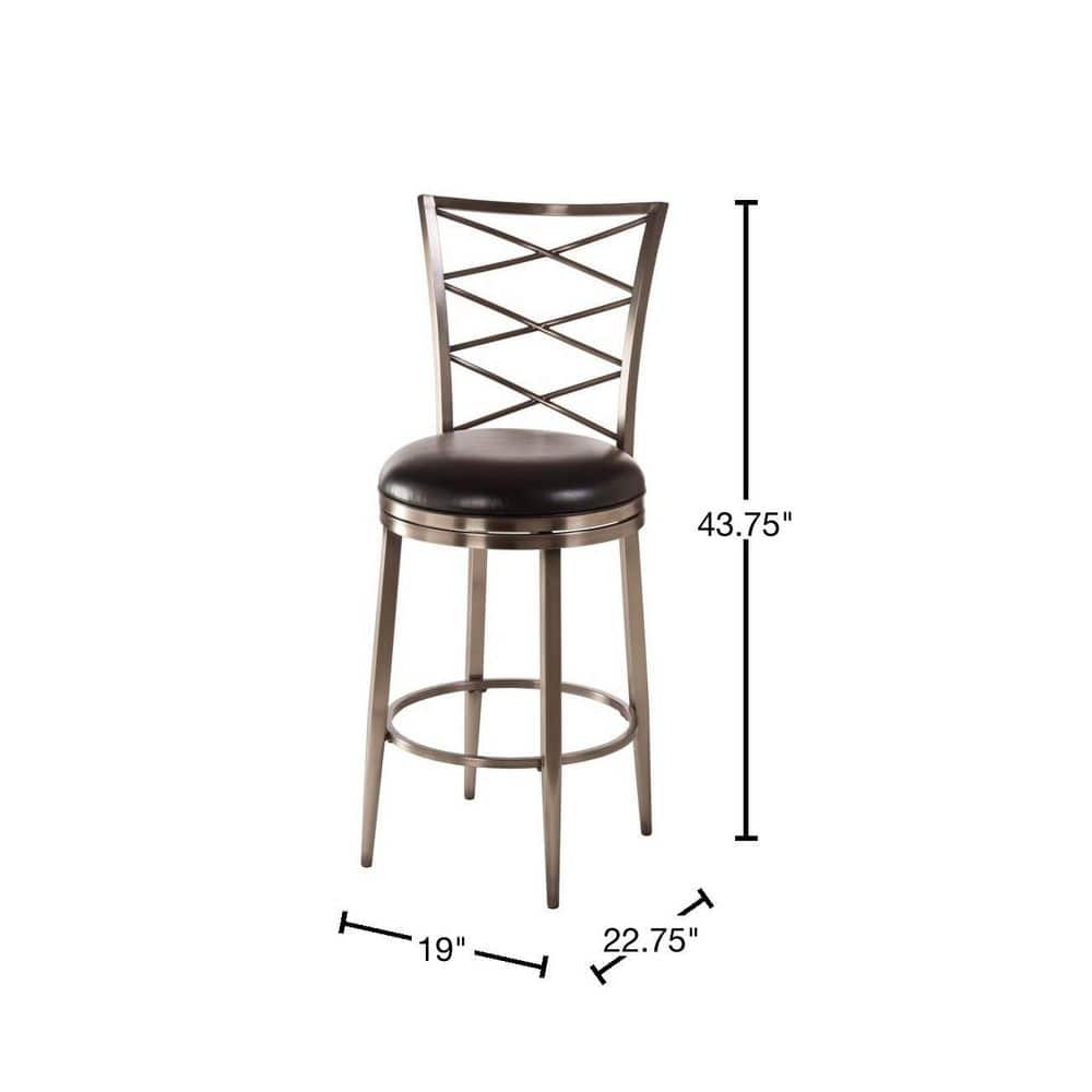 Harlow Antique Pewter 43.75" Metal Swivel Counter Stool with Black Vinyl Seat