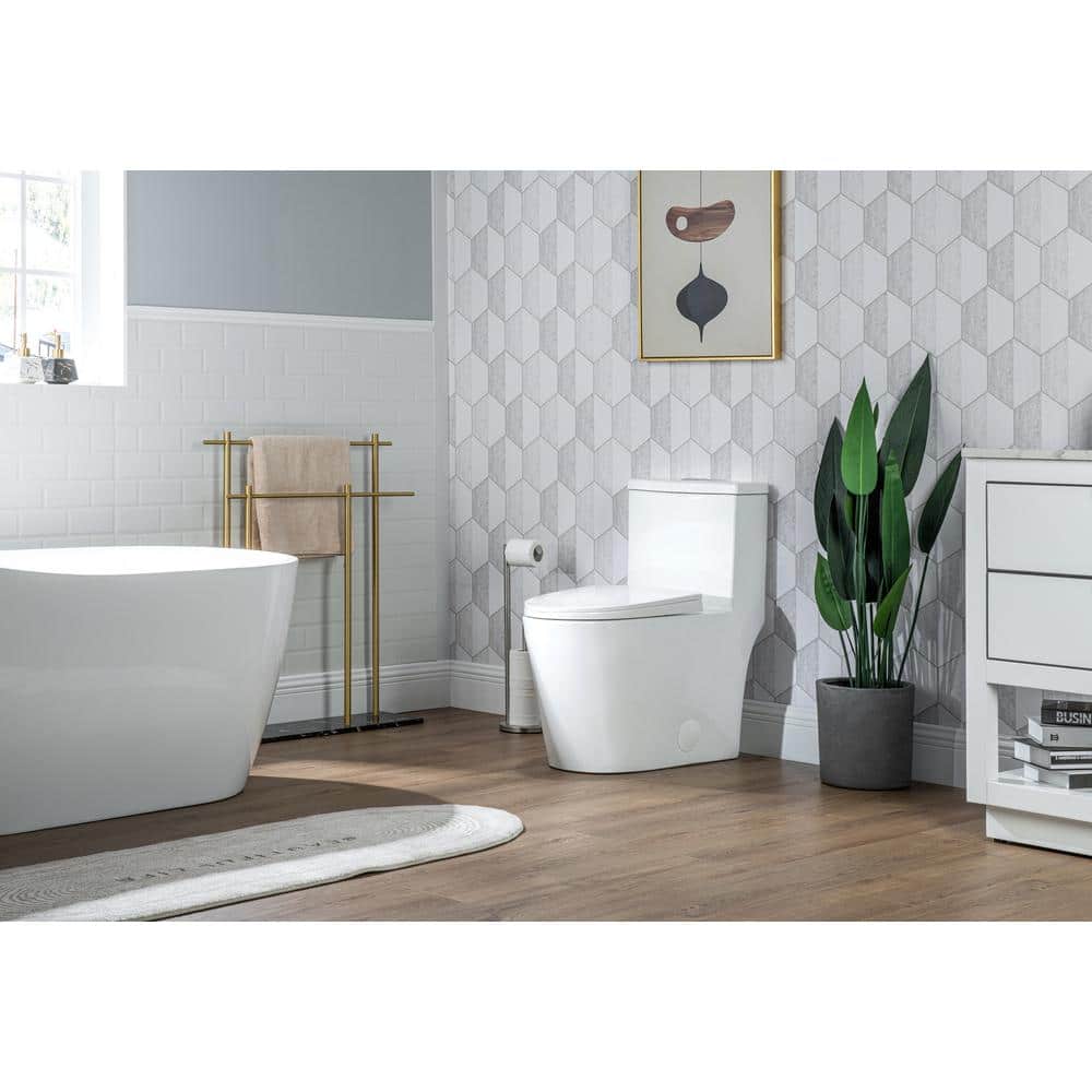 White Ceramic Dual-Flush Elongated One-Piece Toilet with Comfort Seat