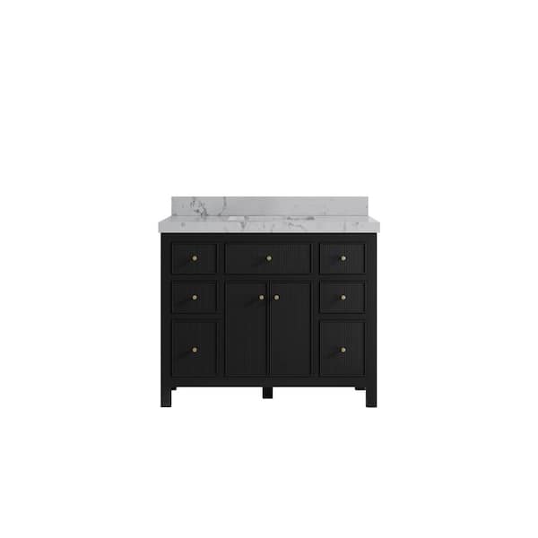 Willow Collections Sonoma 42 in. Single Sink Freestanding Black Bath Vanity with Venatino Quartz Top Unassembled