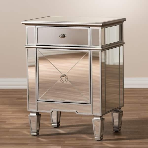 Baxton Studio Claudia 2 Drawer Silver Metallic Nightstand 28862