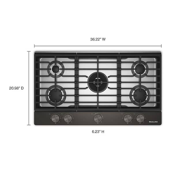 KitchenAid 36 in. 5 Burners Gas Cooktop in Black Ore with