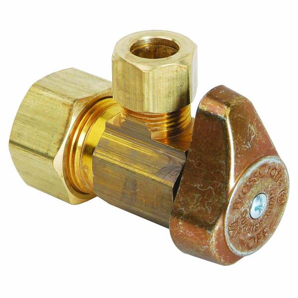 BrassCraft 1/2 in. Nominal Compression Inlet x 3/8 in. O.D. Compression Outlet Brass 1/4-Turn Angle Valve (5-Pack)