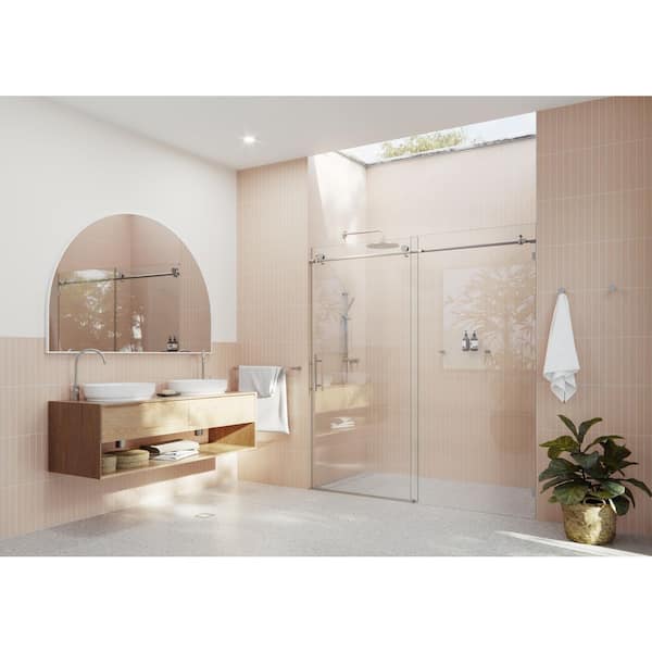 68 in. - 72 in. x 78 in. Frameless Sliding Shower Door in Brushed Nickel with Handle