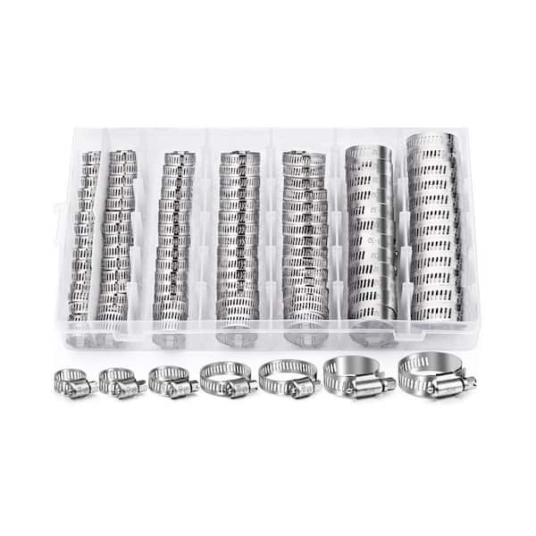 120-Pack Stainless Steel Hose Clamps Assortment, Worm Gear Clamps, Multipurpose Pipe Clips for Fuel Line, Plumbing