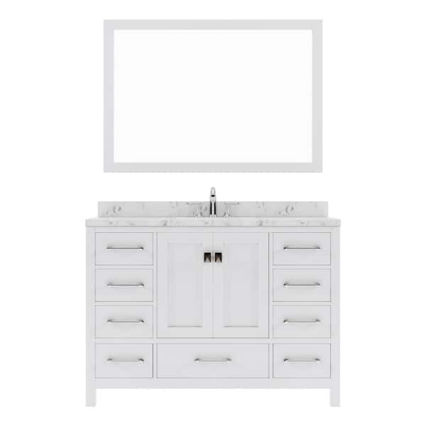 Virtu USA Caroline Avenue 48 in. W x 22 in. D x 35 in. H Single Sink Bath Vanity in White with Quartz Top and Mirror