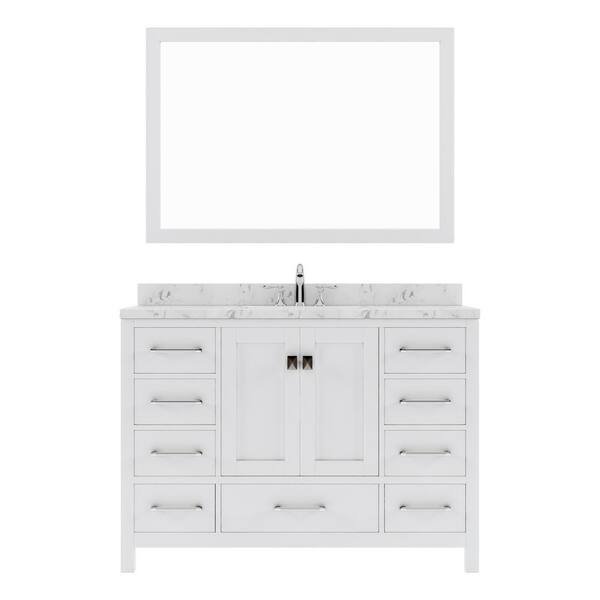 Virtu USA Caroline Avenue 48 in. W x 22 in. D x 35 in. H Single Sink Bath Vanity in White with Quartz Top and Mirror