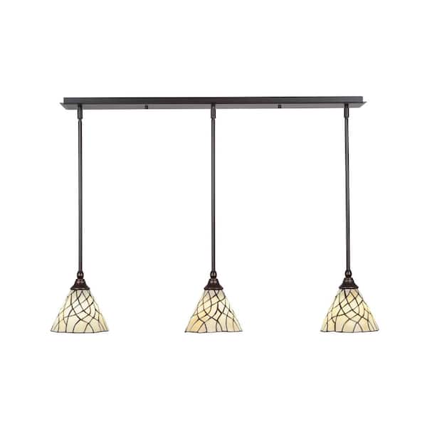 Unbranded Livingston 100-Watt 3 Light Brown Linear Pendant Light with 7 in. Sandhill Art Glass Shades No Bulbs Included