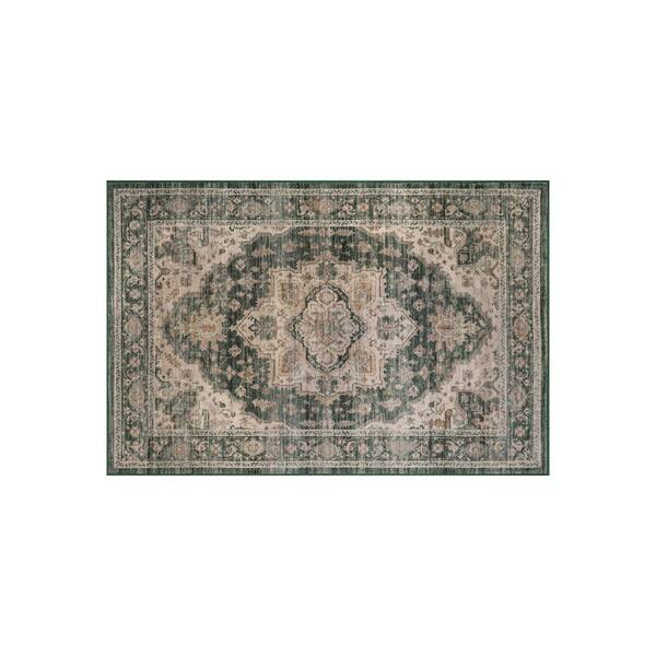 Vintage Medallion Sage Green Machine Washable Non-Slip Backing 2 ft. x 4 ft. Green Area Rug