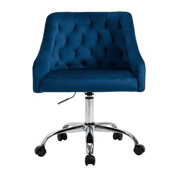 Unbranded Blue Modern Button Tufted Velvet Seat Swivel Office Chair