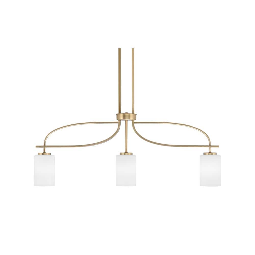 Olympia 14.25 in. 3-Light Chandelier New Age Brass White Muslin Glass Shade