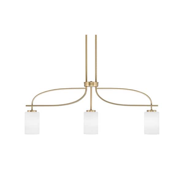 Unbranded Olympia 14.25 in. 3-Light Chandelier New Age Brass White Muslin Glass Shade