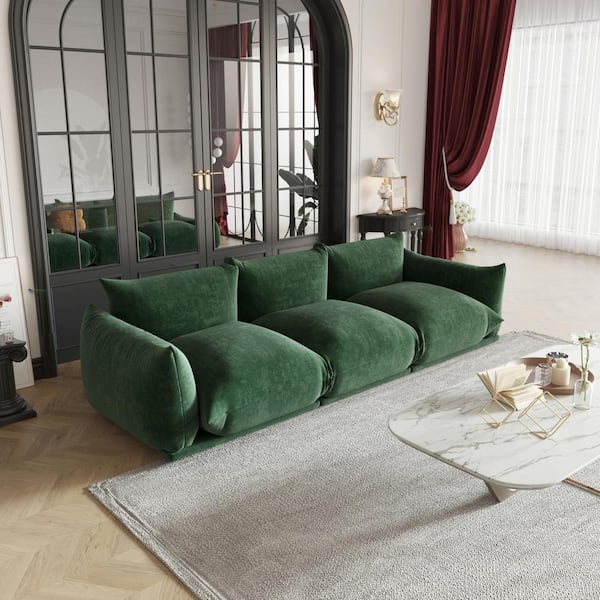 J&E Home 103.93 in. Square Arm 3-Piece Chenille Rectangle Modular Free Combination Sectional Sofa in Green