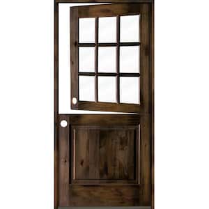 32 in. x 80 in. Farmhouse Knotty Alder Right-Hand/Inswing 9 Lite Clear Glass Black Stain Dutch Wood Prehung Front Door