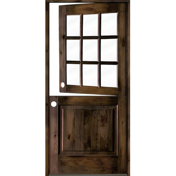 Krosswood Doors 36 in. x 80 in. Farmhouse Knotty Alder Right-Hand/Inswing 9 Lite Clear Glass Black Stain Dutch Wood Prehung Front Door