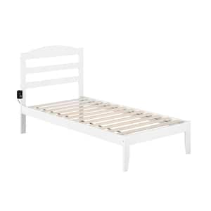 Warren 38-1/4 in. W White Twin Solid Wood Frame with Attachable USB Device Charger Platform Bed