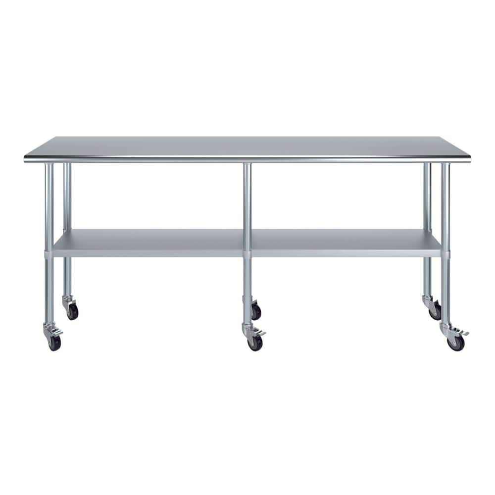 84" Stainless Steel Work Table with Galvanized Undershelf and Casters