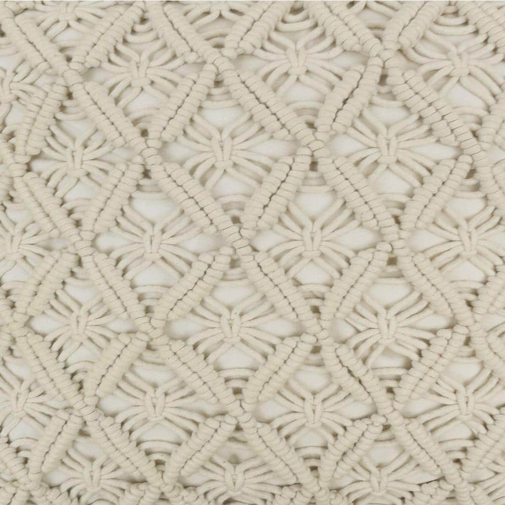 Medium Off-White Crochet Bohemian Decorative Pillow