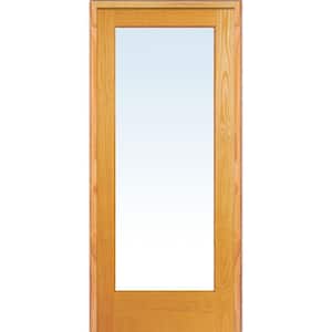 36 in. x 80 in. Left Handed Unfinished Pine Wood Clear Glass Full Lite Single Prehung Interior Door