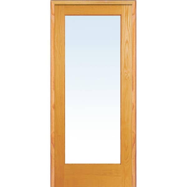 MMI Door 32 in. x 80 in. Right Handed Unfinished Pine Wood Clear Glass Full Lite Single Prehung Interior Door