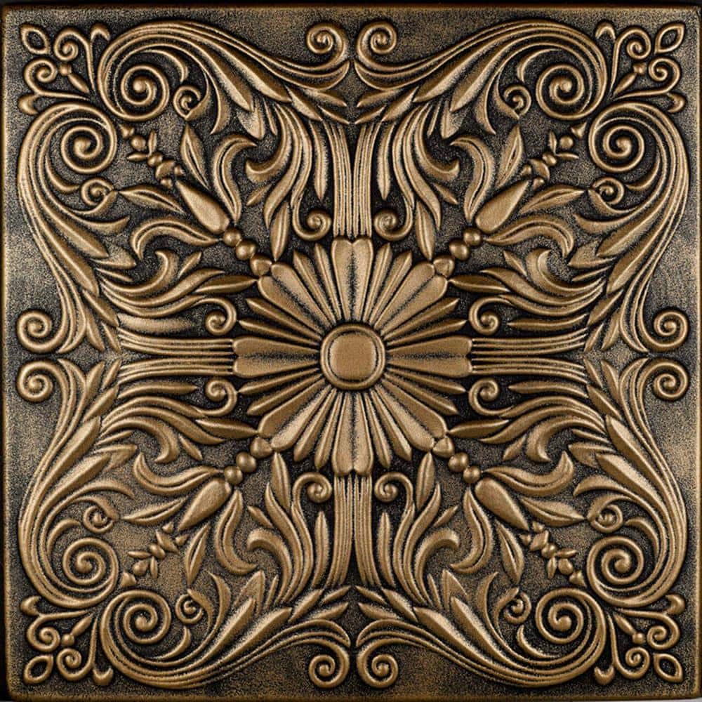 Spanish Silver Antique Brass 1.6 ft. x 1.6 ft. Decorative Foam Glue Up Ceil