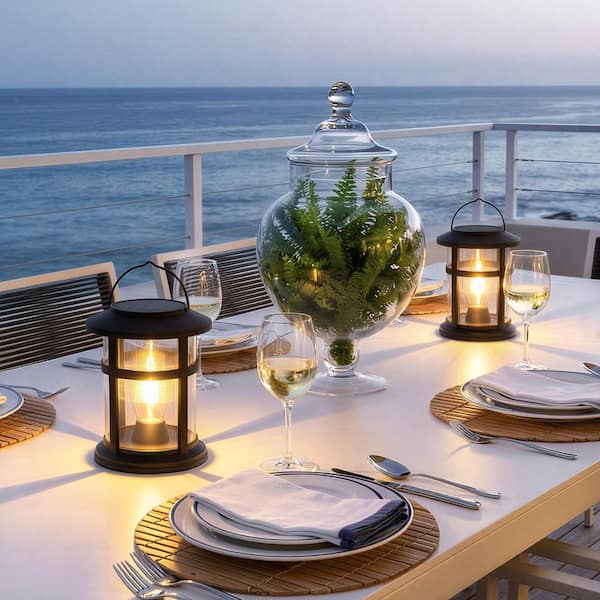 C Cattleya 1-Light Black Solar Outdoor Lantern with LED Light Bulb