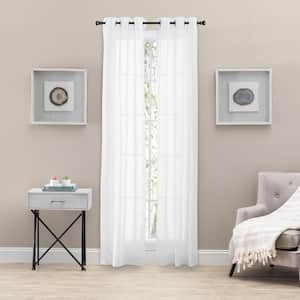Tranquility White Solid Polyester Blend 80 in W x 84 in. L Grommet Semi Sheer Curtain Panel Pair