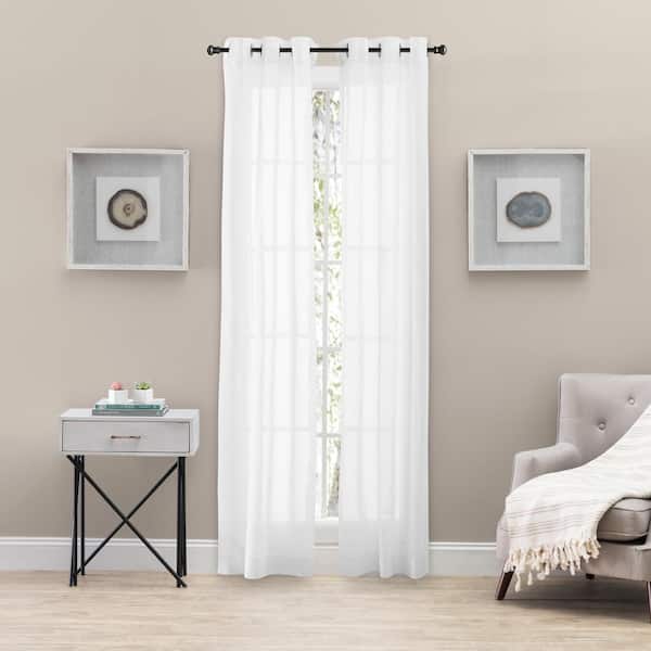 Ellis Curtain Tranquility White Solid Polyester Blend 80 in W x 84 in. L Grommet Semi Sheer Curtain Panel Pair