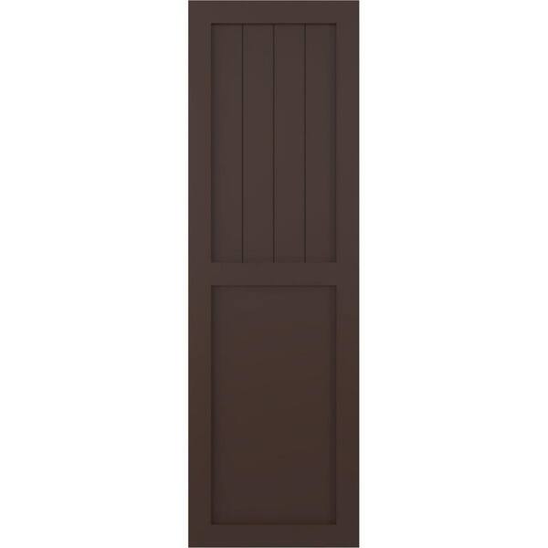 Ekena Millwork 12 in. x 42 in. True Fit PVC Farmhouse/Flat Panel Combination Fixed Board and Batten Shutters, Raisin Brown (Per Pair)