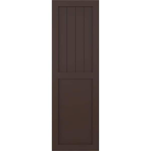 Ekena Millwork 12 in. x 60 in. True Fit PVC Farmhouse/Flat Panel Combination Fixed Mount Board and Batten Shutters in Raisin Brown