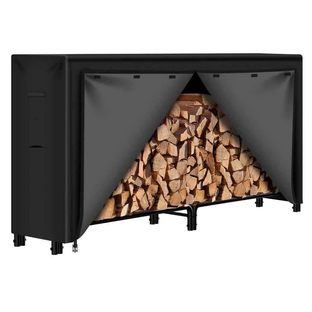 8 ft. Firewood Rack With Cover Combo Set Waterproof Outdoor Log Holder Heav