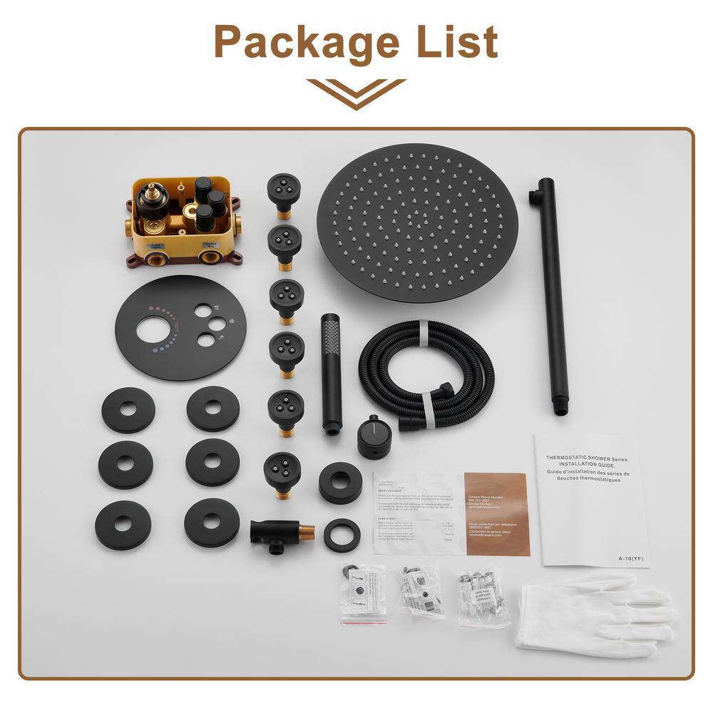 Matte Black Stainless Steel Thermostatic Rain Shower System with Handheld