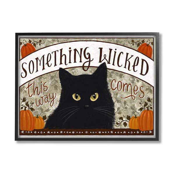Stupell Industries Something Wicked Black Cat by Raquel Maciel 1-Piece Framed Graphic Print Animal Poster Art Print 20 in. x 16 in.