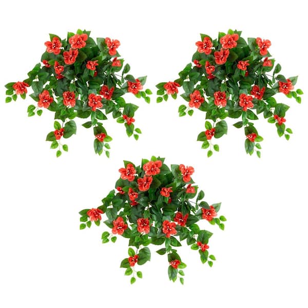 24 in. UV Resistant Artificial Azalea Hanging Plant (Indoor/Outdoor) - (Set of 3)